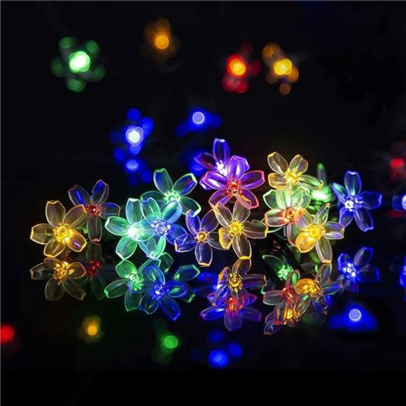 Solar Flower String Lights, 2 Pack Each 23ft 50LED Solar Fairy Flower Lights - Picture 1 of 8